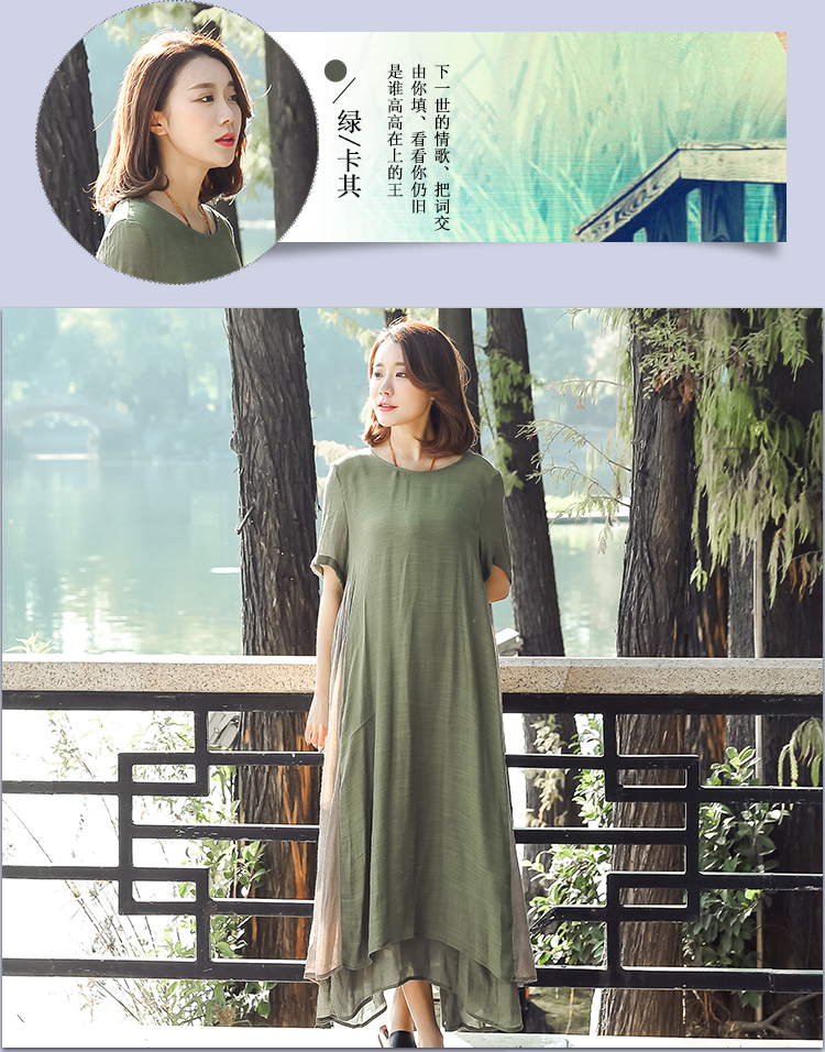 New-2017-summer-patchwork-cotton-linen-round-collar-vintage-dresses-Women-short-sleeved-loose-casual-32797406451