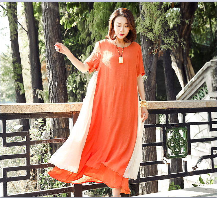 New-2017-summer-patchwork-cotton-linen-round-collar-vintage-dresses-Women-short-sleeved-loose-casual-32797406451