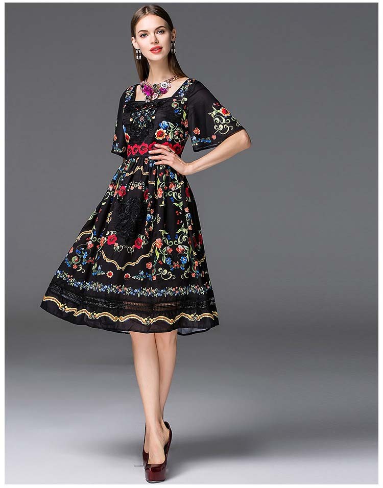 New-Arrival-2017-Women39s-Square-Neckline-Short-Sleeves-Floral-Printed-Embroidery-High-Street-Elegan-32634948143