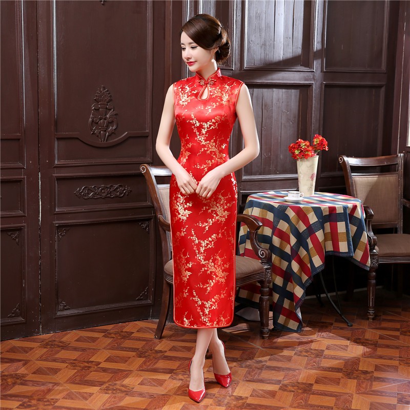 New-Arrival-Black-Chinese-Traditional-Dress-Women-Satin-Polyester-Cheongsam-Long-Dripping-Qipao-Top--32657883761