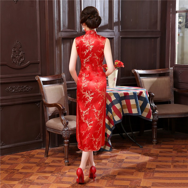 New-Arrival-Black-Chinese-Traditional-Dress-Women-Satin-Polyester-Cheongsam-Long-Dripping-Qipao-Top--32657883761
