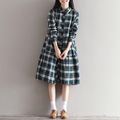 New-Arrival-Spring-Autumn-Women-Plaid-Dress-Turn-Down-Collar-Casual-Loose-Pleated-Cotton-Elbise-Gray-32713983512