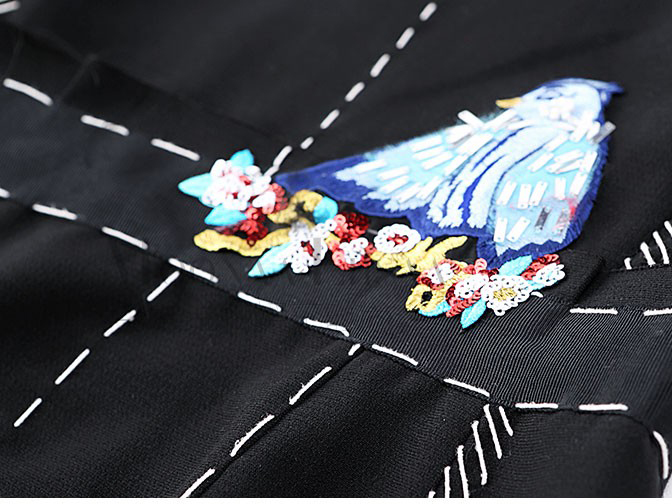 New-Fashion-2016-Runway-Dress-Women39s-High-Quality-Half-Sleeve-Luxury-Birds-Beading-Sequin-Black-Kn-32707299002