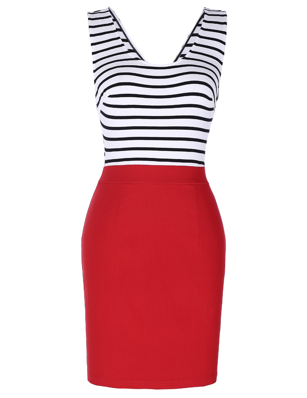 New-Fashion-Women-Dress-Sleeveless-Square-Neck-Hollowed-Back-Stripe-Splicing-50s-Rockabilly-Striped--32763573223
