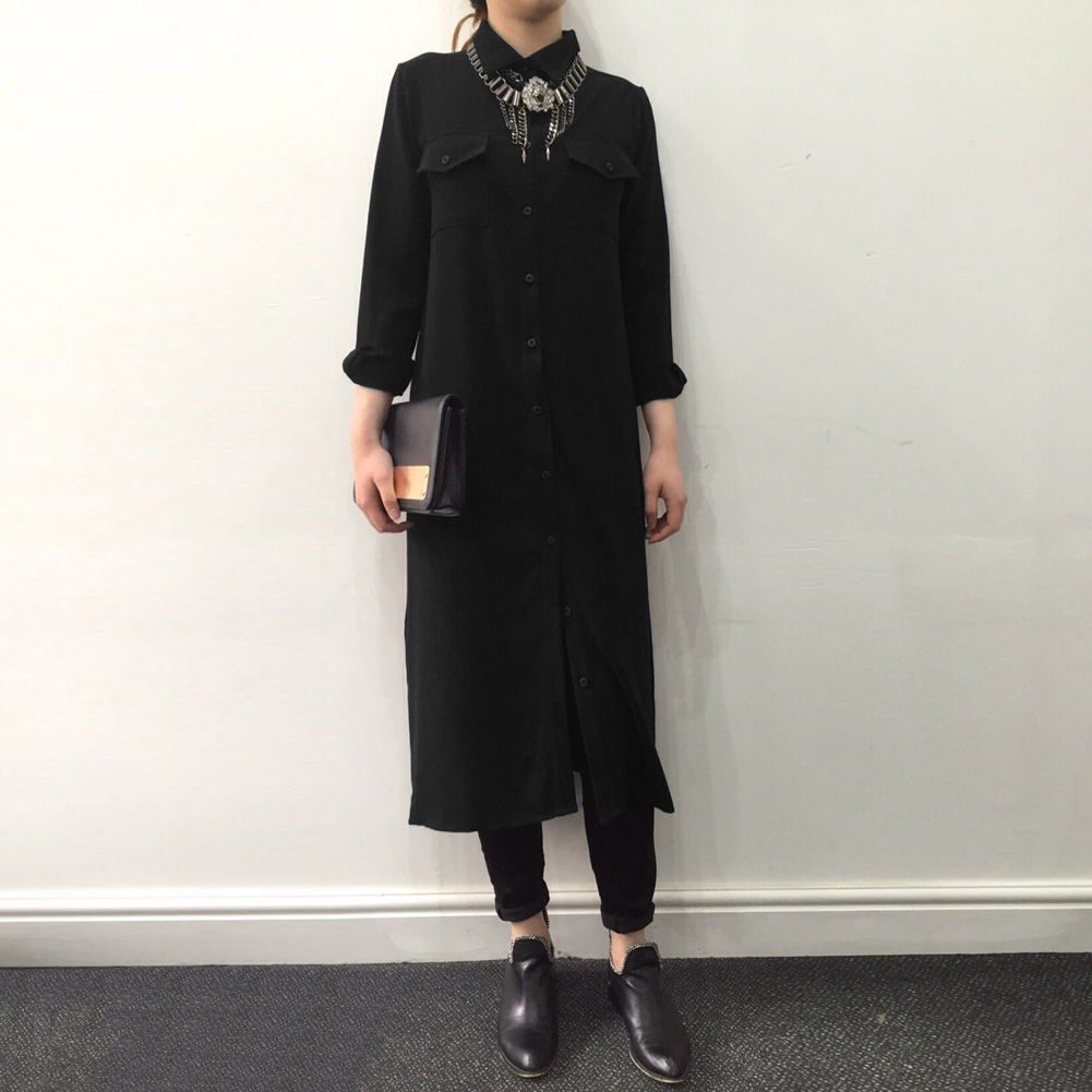 New-Fashion-Women-Shirt-Dress-Boyfriend-Style-Turn-Down-Collar-Long-Sleeve-Buttons-Pockets-Casual-Lo-32606690248