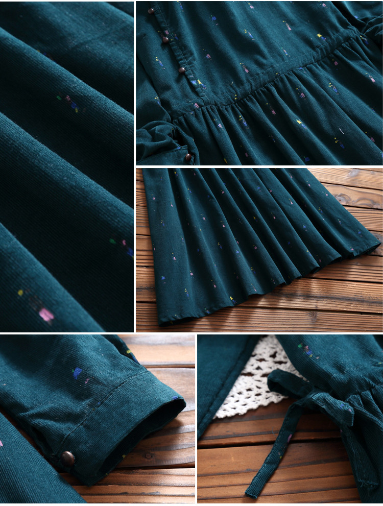 New-Spring-Autumn-Mori-Girl-Maxi-Long-Dress-Stand-Collar-Corduroy-Women-Green-Vestidos-Full-Sleeve-P-32761107378