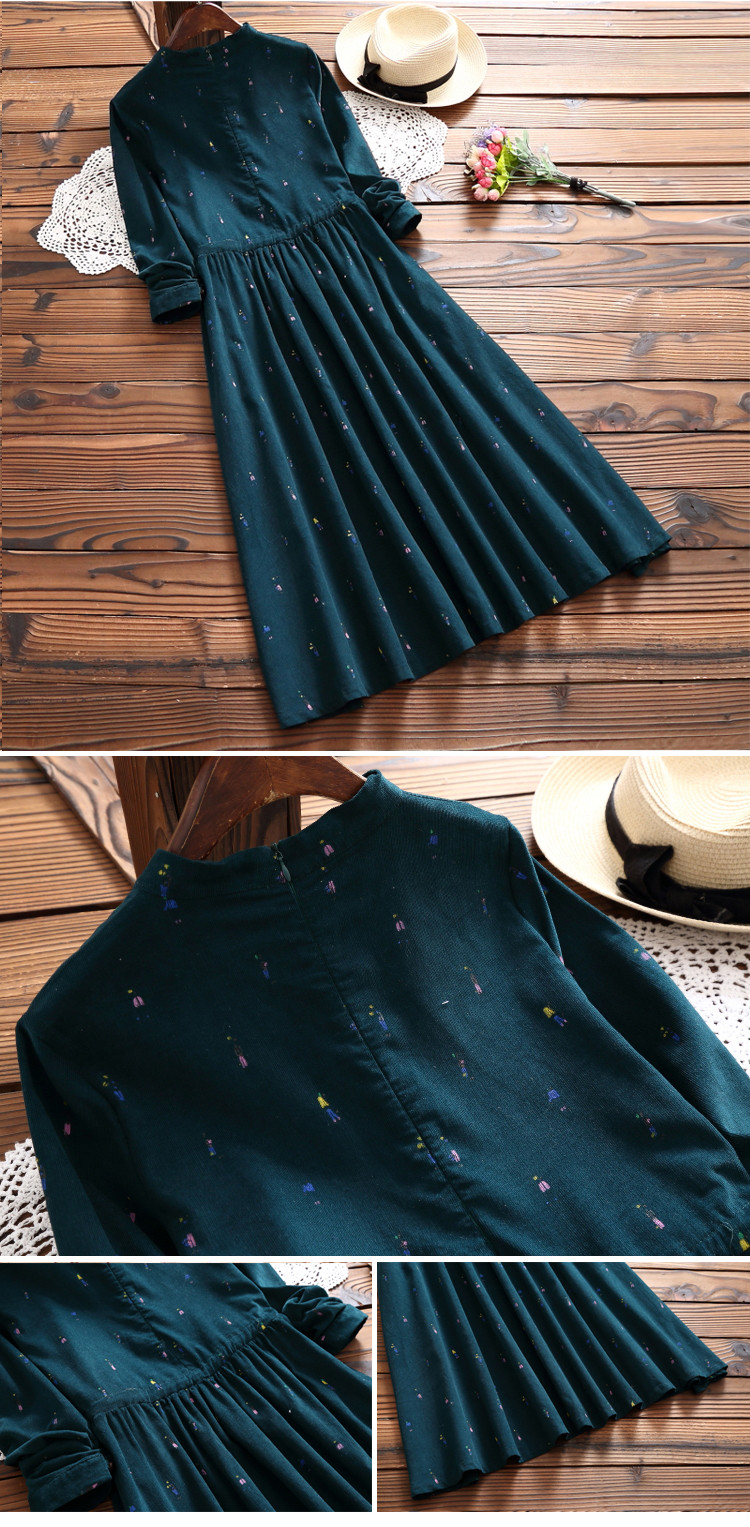 New-Spring-Autumn-Mori-Girl-Maxi-Long-Dress-Stand-Collar-Corduroy-Women-Green-Vestidos-Full-Sleeve-P-32761107378