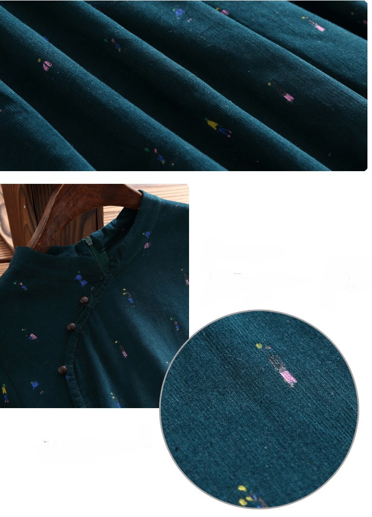 New-Spring-Autumn-Mori-Girl-Maxi-Long-Dress-Stand-Collar-Corduroy-Women-Green-Vestidos-Full-Sleeve-P-32761107378