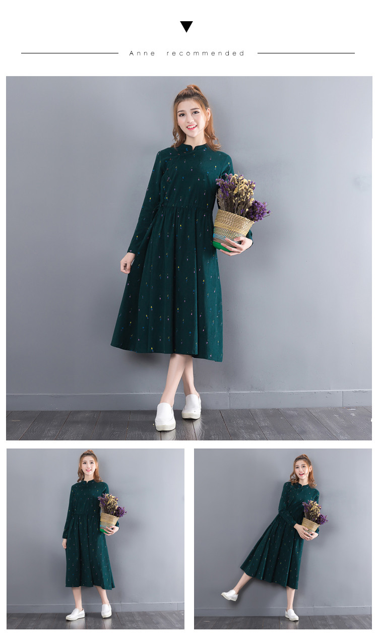 New-Spring-Autumn-Mori-Girl-Maxi-Long-Dress-Stand-Collar-Corduroy-Women-Green-Vestidos-Full-Sleeve-P-32761107378
