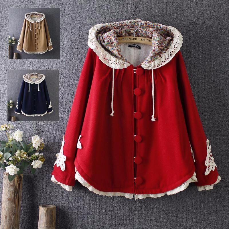 New-Winter-Women-Jacket-Japanese-Style-Mori-Girl-Flower-Lace-Patchwork-Long-Sleeve-Hooded-Wool-Plus--32764335929