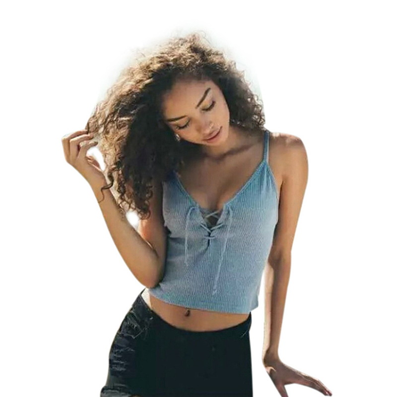 New-Women-Camis-Front-Cross-Lacing-Up-Straps-Bustier-Crop-Top-Tank-32795633507