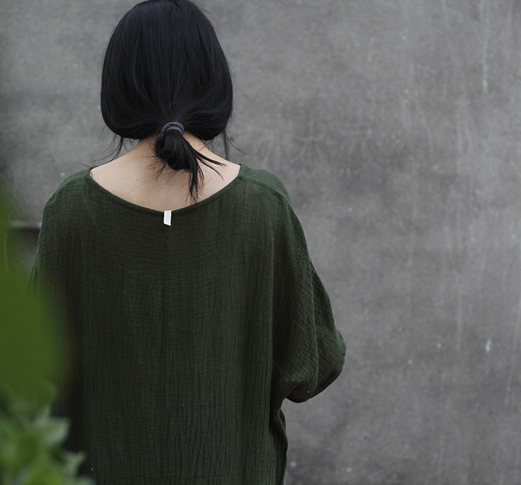 New-Women-Linen-Raglan-Short-Sleeve-Dress-Literary-2018-Summer-V-Neck-Single-Breasted-Cardigan-Robe--32349419061