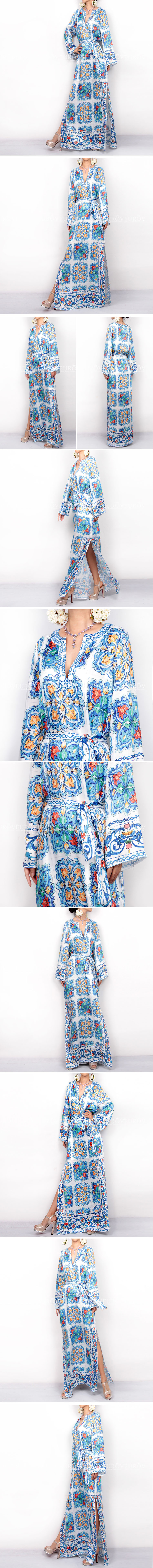 New-arrival-2016-spring-summer-brand-fashion-women-porcelain-print-dress-long-maxi-side-slit-bow-wai-32611710224