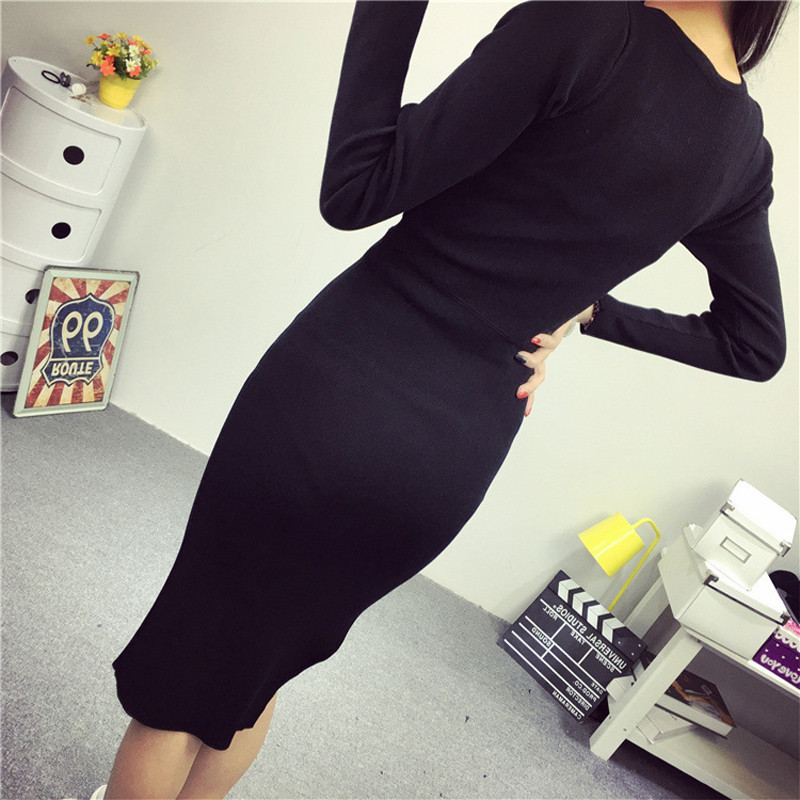 New-autumn-sexy-jersey-dress-women39s-pink-and-black-with-side-slit-32696584477