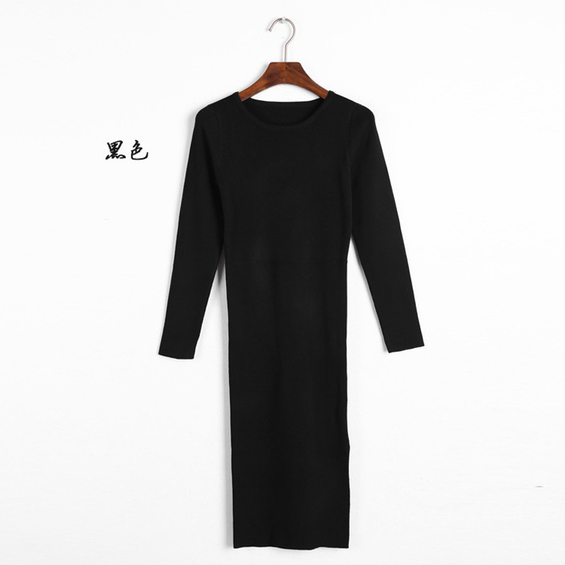 New-autumn-sexy-jersey-dress-women39s-pink-and-black-with-side-slit-32696584477