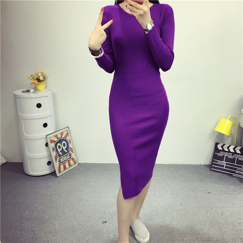 New-autumn-sexy-jersey-dress-women39s-pink-and-black-with-side-slit-32696584477