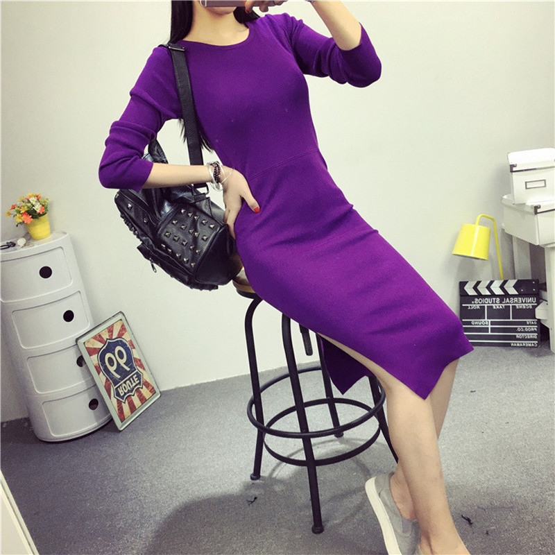 New-autumn-sexy-jersey-dress-women39s-pink-and-black-with-side-slit-32696584477