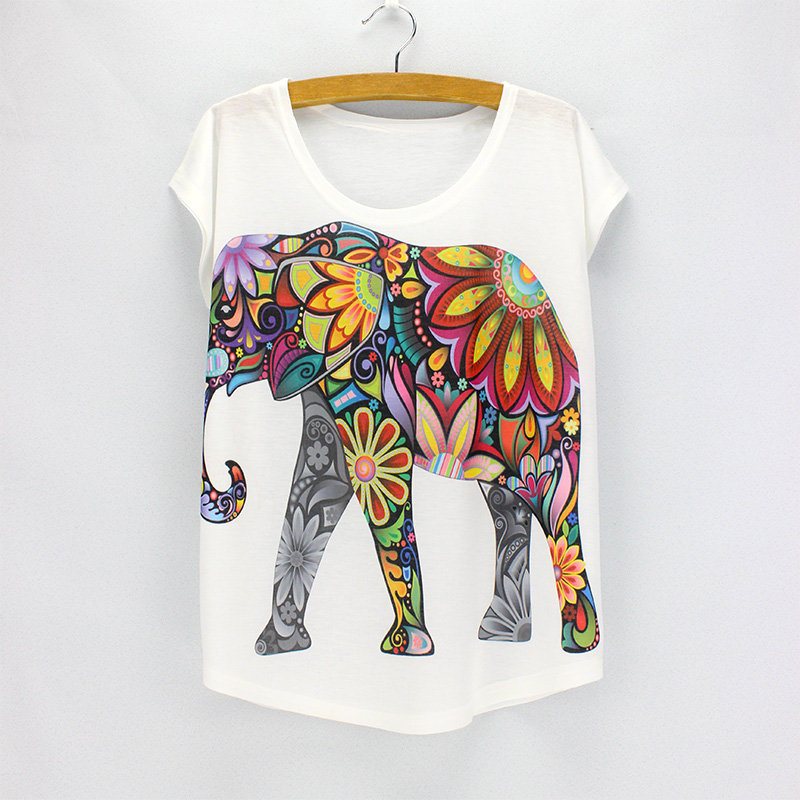 New-fashion-Flower-Elephant-printed-t-shirts-women-summer-dresses-2016-novelty-design-casual-top-tee-32621857338