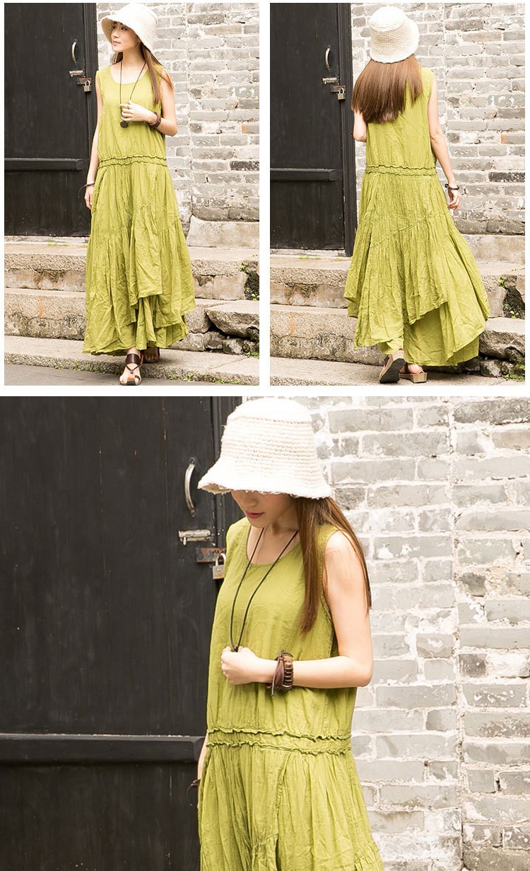 New-fashion-Summer-women-cotton-linen-multilayer-bottom-vest-dress-sleeveless-irregular-long-dresses-32310361446