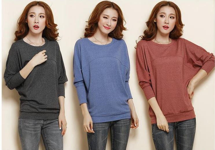 New-women39s-fashion-long-sleeved-T-shirt-bottoming-shirt-loose-bat-sleeve-Free-Shipping-2042836197