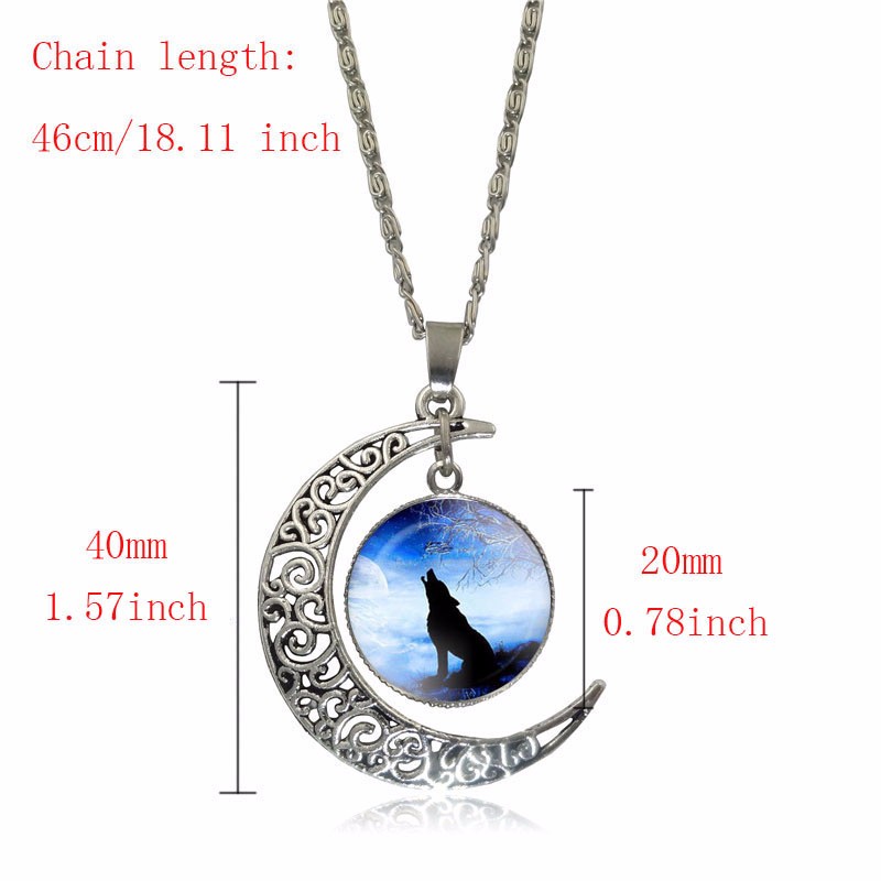 Newest-Glass-Cabochon-Wolf-Picture-Pendant-Vintage-Jewelry-Silver-Plated-Half-Moon-Chain-Necklace-fo-32611306556