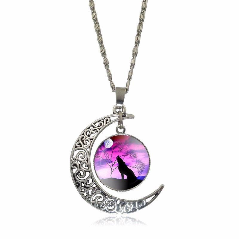 Newest-Glass-Cabochon-Wolf-Picture-Pendant-Vintage-Jewelry-Silver-Plated-Half-Moon-Chain-Necklace-fo-32611306556