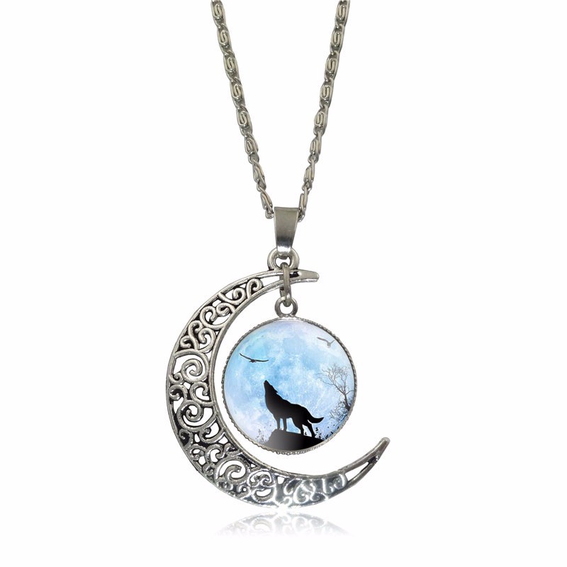 Newest-Glass-Cabochon-Wolf-Picture-Pendant-Vintage-Jewelry-Silver-Plated-Half-Moon-Chain-Necklace-fo-32611306556