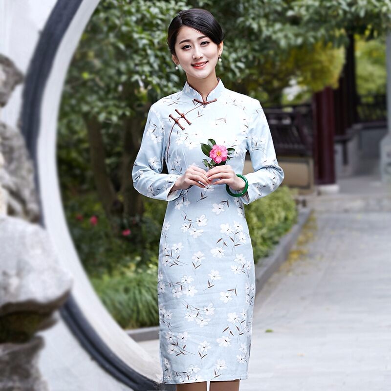 Novelty-Stylish-Chinese-Style-Dress-Ladies39-Cheongsam-Elegant-Slim-Linen-Cotton-Knee-Length-Qipao-S-32672958167