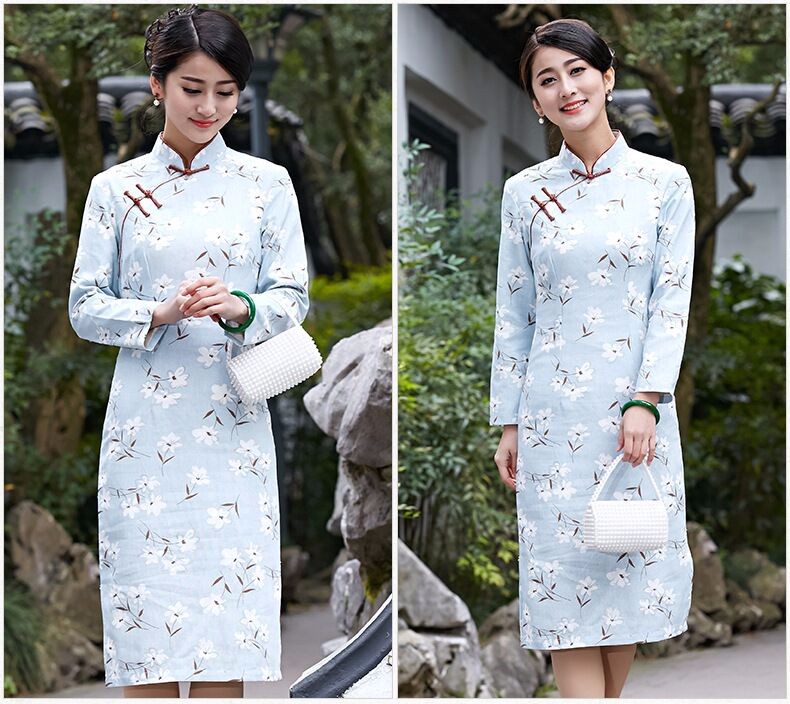 Novelty-Stylish-Chinese-Style-Dress-Ladies39-Cheongsam-Elegant-Slim-Linen-Cotton-Knee-Length-Qipao-S-32672958167