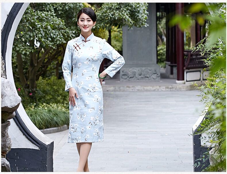 Novelty-Stylish-Chinese-Style-Dress-Ladies39-Cheongsam-Elegant-Slim-Linen-Cotton-Knee-Length-Qipao-S-32672958167