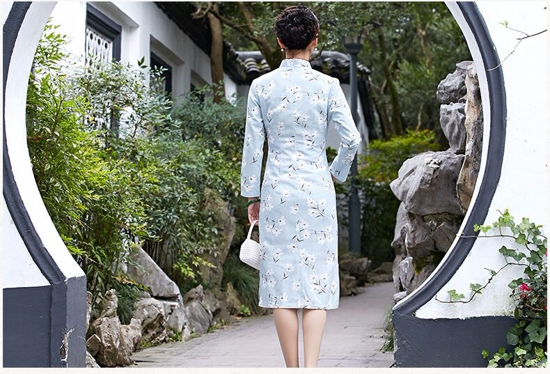 Novelty-Stylish-Chinese-Style-Dress-Ladies39-Cheongsam-Elegant-Slim-Linen-Cotton-Knee-Length-Qipao-S-32672958167