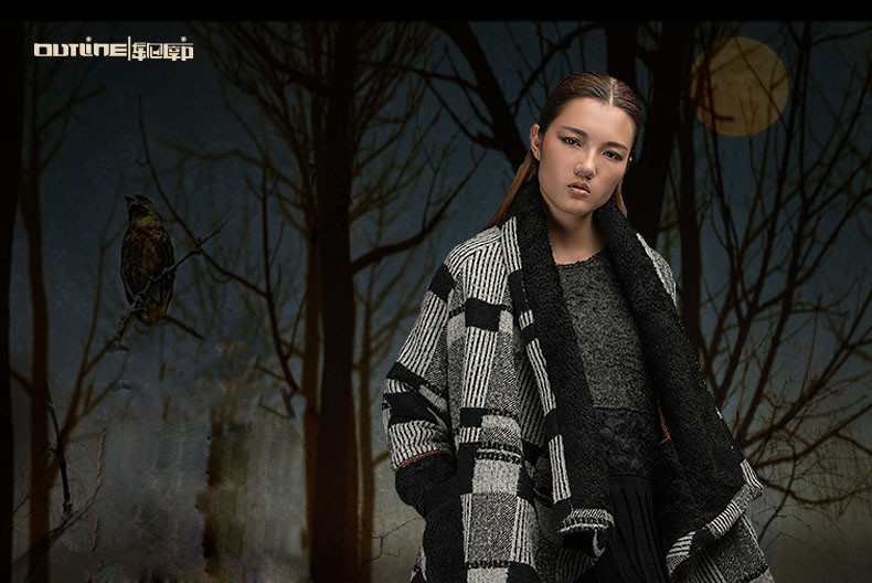 Outline-Original-Brand-Black-Plaid-Coat-Raglan-Long-Sleeve-Wool-Jacket-Loose-Elegant-Trench-Women-Wo-32523314293