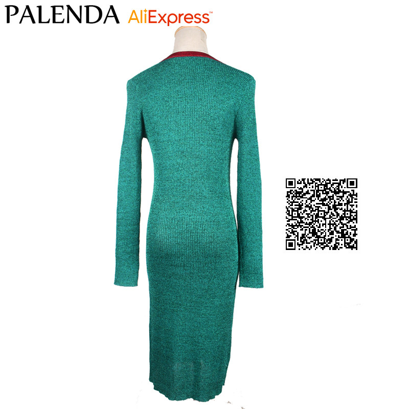 Palenda-2016-autumn-sweater-knit-dress-striped-green-wide-fit-v-neck-fashion-women-female-thick-32728583765