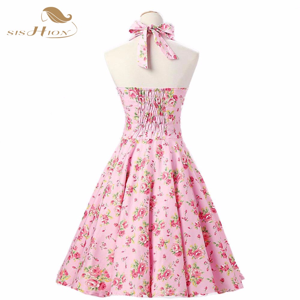 Pink-Women-Dress-Rockabilly-Floral-Print-Retro-Vintage-60s-Sexy-Party-Dress-Pinup-Swing-Hepburn-Summ-32656307784