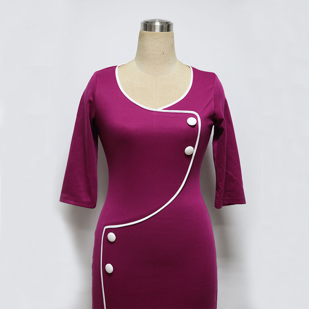 Plus-Size-3XL-2017-Party-Dress-Patchwork-Vintage-Balck-Office-Work-Womens-Dresses-34-Sleeve-Sheath-B-32750513404