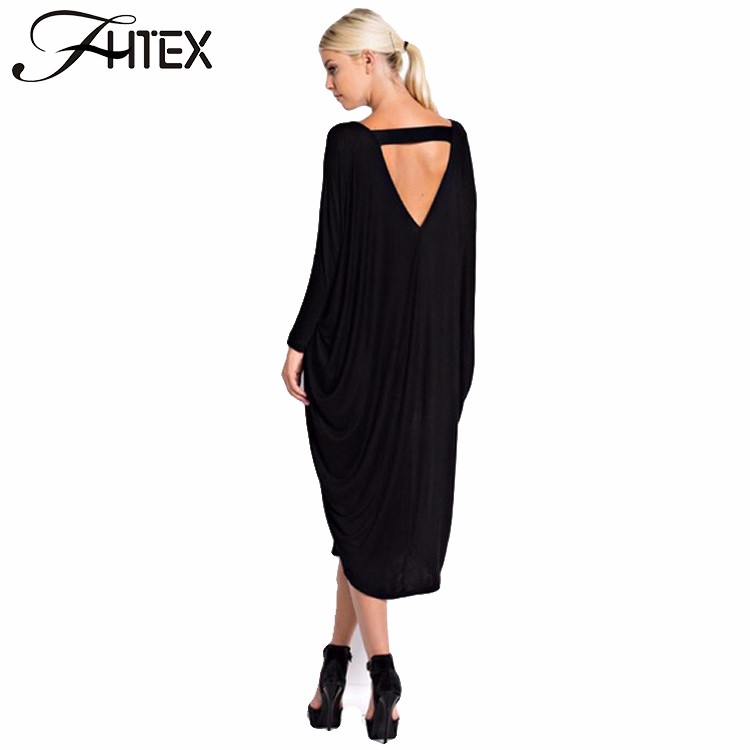 Plus-Size-Autumn-Dress-Fashion-New-Women-Solid-Color-V-Neck-Batwing-Sleeve-Backless-Casual-Loose-Par-32709426217