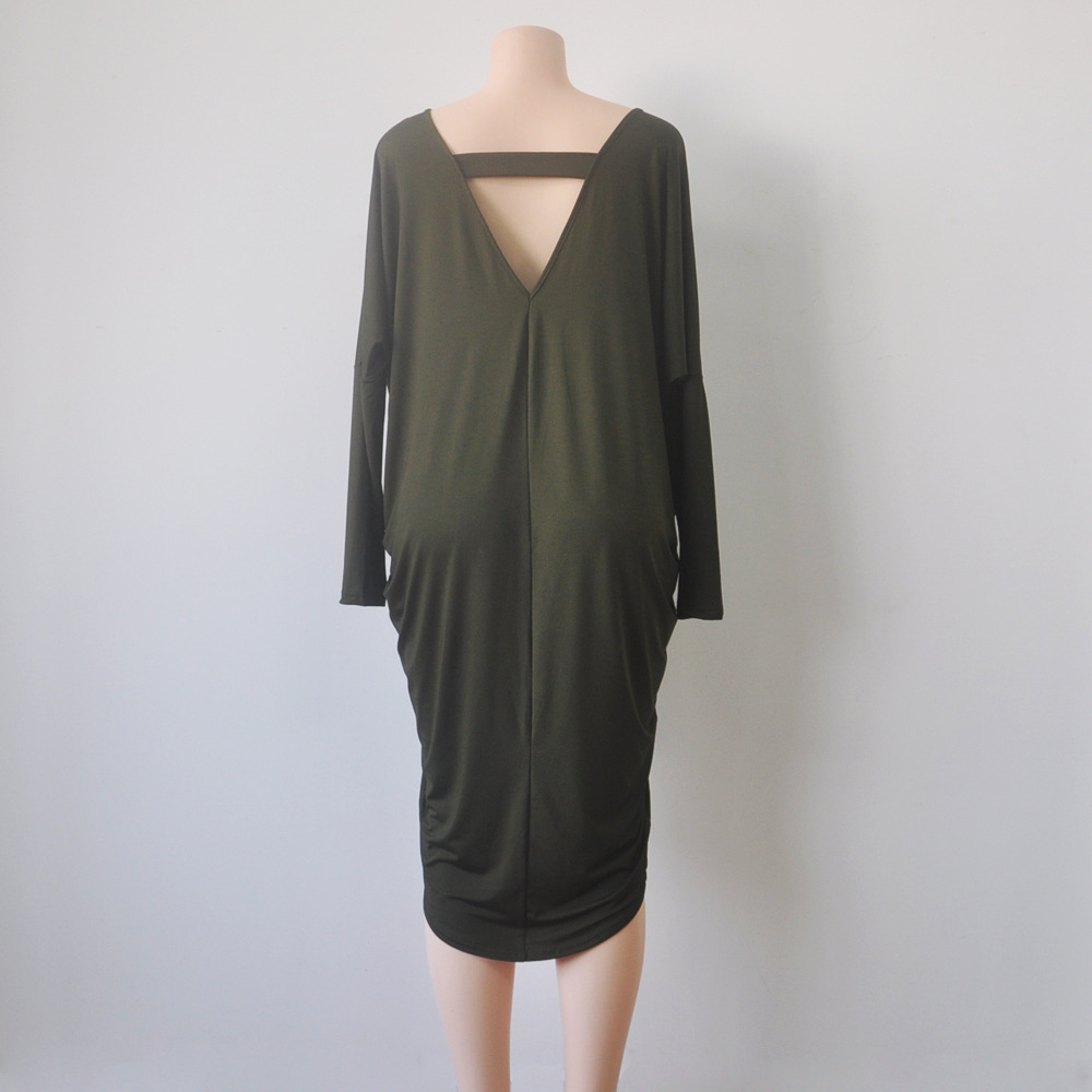 Plus-Size-Autumn-Dress-Fashion-New-Women-Solid-Color-V-Neck-Batwing-Sleeve-Backless-Casual-Loose-Par-32709426217