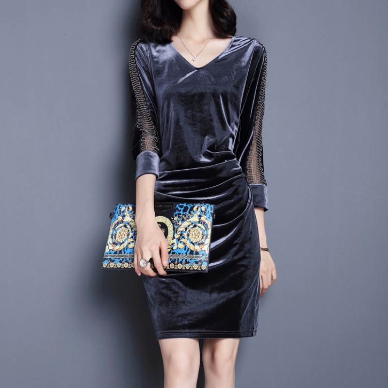 Plus-Size-Women39s-Velvet-Dresses-2017-Spring-Elegant-Ladies-Casual-Work-Wear-Office-Dress-Sexy-Mesh-32772959526