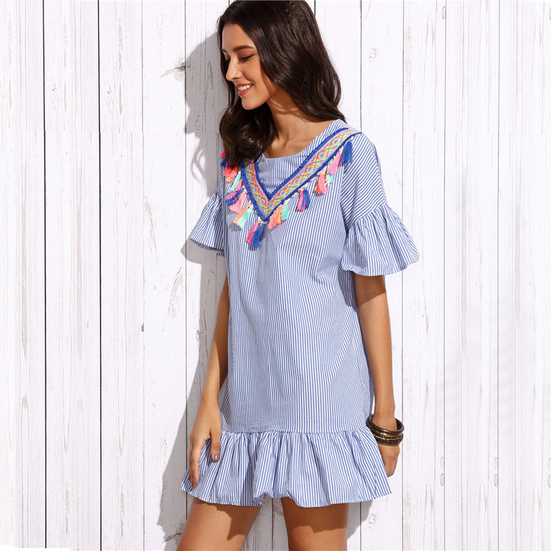 ROMWE-Ladies-Summer-Vintage-Shift-Dresses-Women-Blue-Vertical-Striped-Drop-Waist-Ruffle-Dress-With-E-32707269543