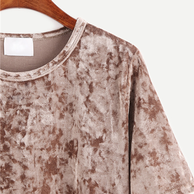 ROMWE-Women39s-T-shirts-Slim-Women-Clothes-2017-Clothing-Women-Khaki-Round-Neck-Short-Sleeve-High-Lo-32789494898