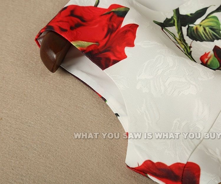 S-XXL-High-quality-2016-new-lady-fashion-summer-rose-flower-print-jacquard-fishtail-O-neck-plus-size-32438190095