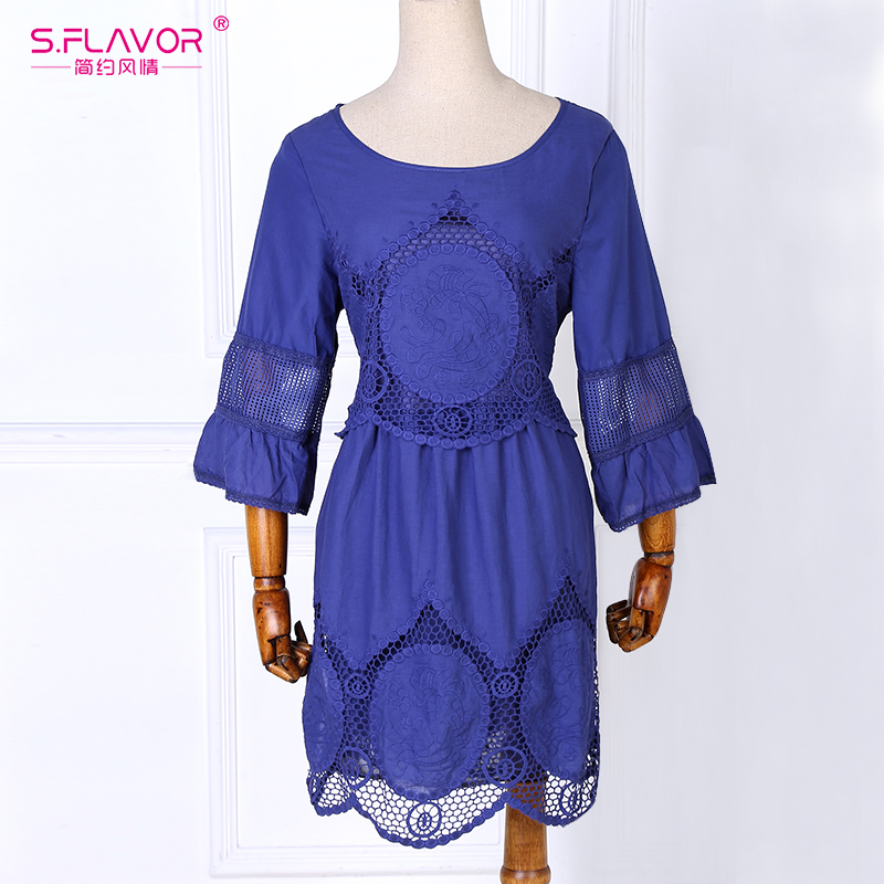 SFLAVOR-Women-plus-size-L---6XL-Women-Summer--Dress--Half-sleeve-lace-patchwork-loose-Vestidos-Hot-S-32670889846