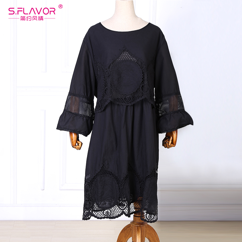 SFLAVOR-Women-plus-size-L---6XL-Women-Summer--Dress--Half-sleeve-lace-patchwork-loose-Vestidos-Hot-S-32670889846