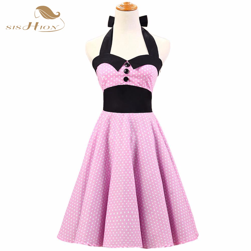 SISHION-Halter-Pink-Dress-Plus-Size-Women-Summer-Dresses-Short-Rockabilly-Swing-Retro-Vintage-Dress--32467125874