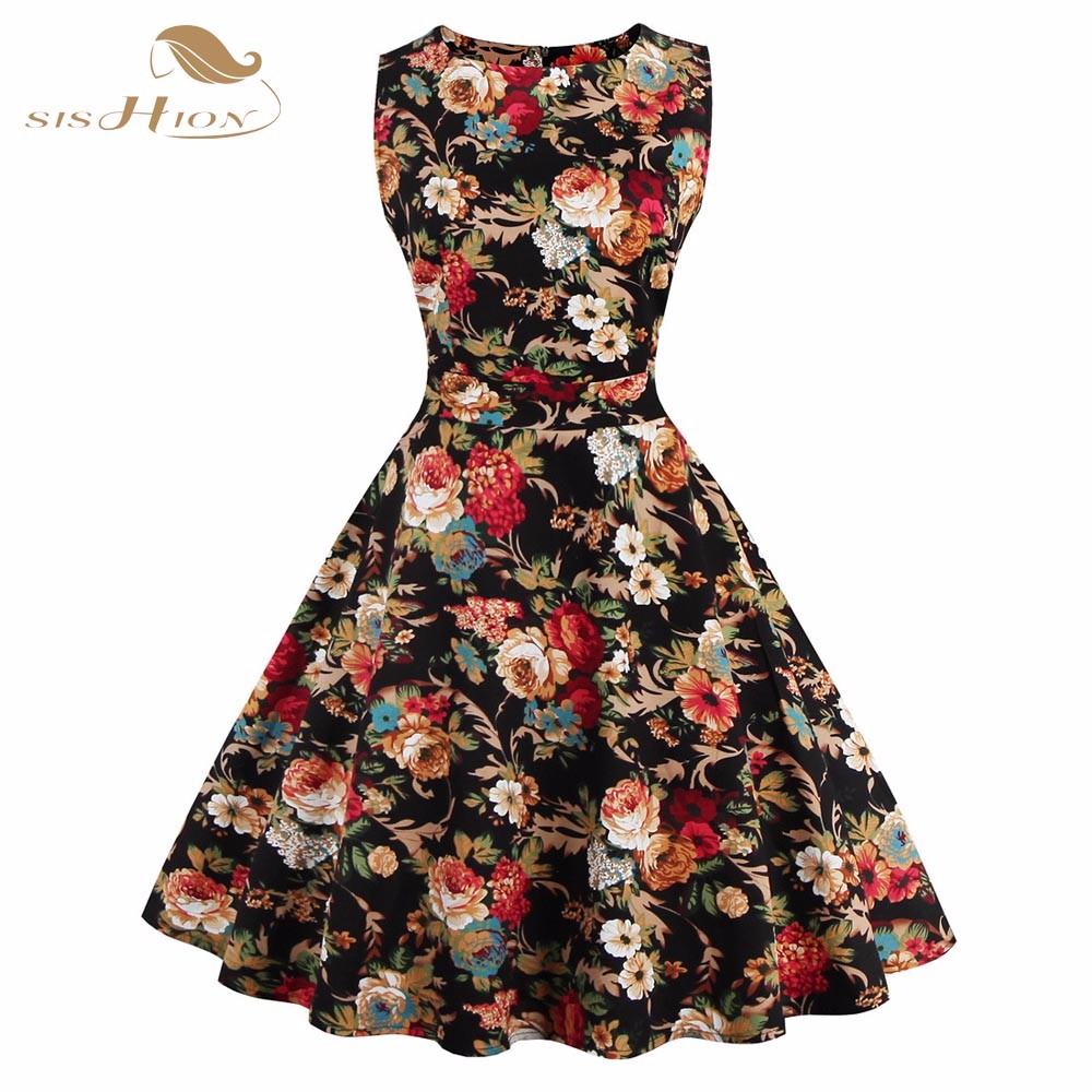 SISHION-Print-Floral-Dress-Women-Ladies-Plus-Size-Flower-Pattern-Rockabilly-50s-Vintage-Dresses-Club-32687762869