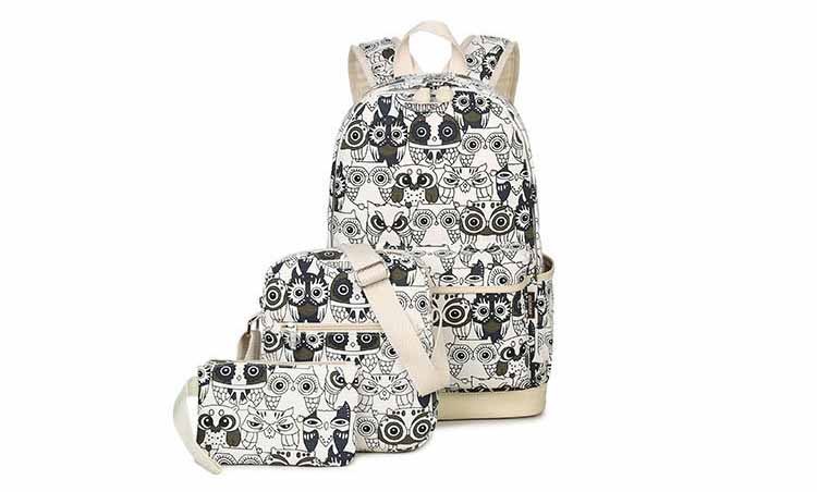 Set-Backpack-Women-Animal-Owl-Printing-Backpack-Canvas-Bookbags-School-Backpacks-Bags-for-Teenage-gi-32710627080