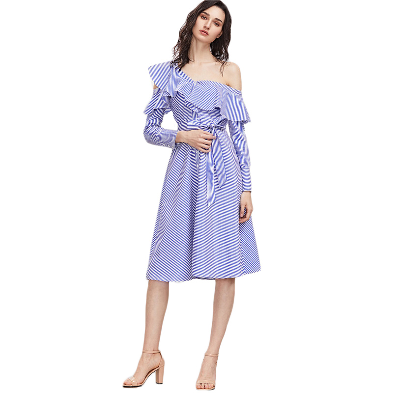 SheIn-Blue-Striped-Asymmetric-Ruffle-Off-The-Shoulder-Belted-Shirt-Dress-Womens-Long-Sleeve-Knee-Len-32797303090
