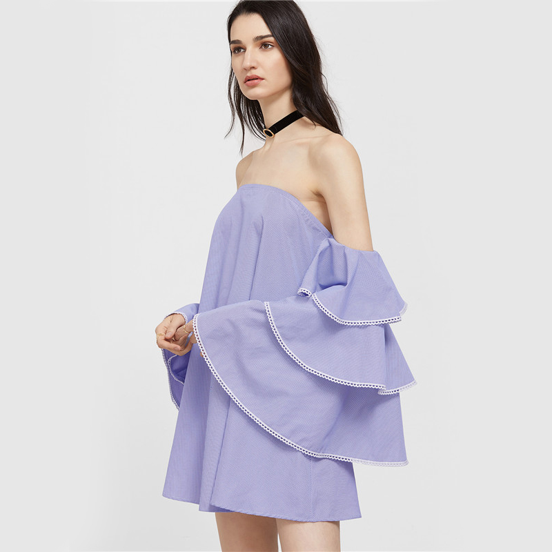 SheIn-Boho-Blue-Contrast-Lace-Trim-Layered-Ruffle-Sleeve-Off-The-Shoulder-Beach-Dress-Women-Spring-L-32796311713