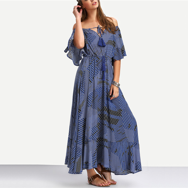 SheIn-Ladies-Dresses-2016-Summer-New-Arrival-Vintage-Womens-Half-Sleeve-Off-The-Shoulder-Tie-waist-R-32666654501