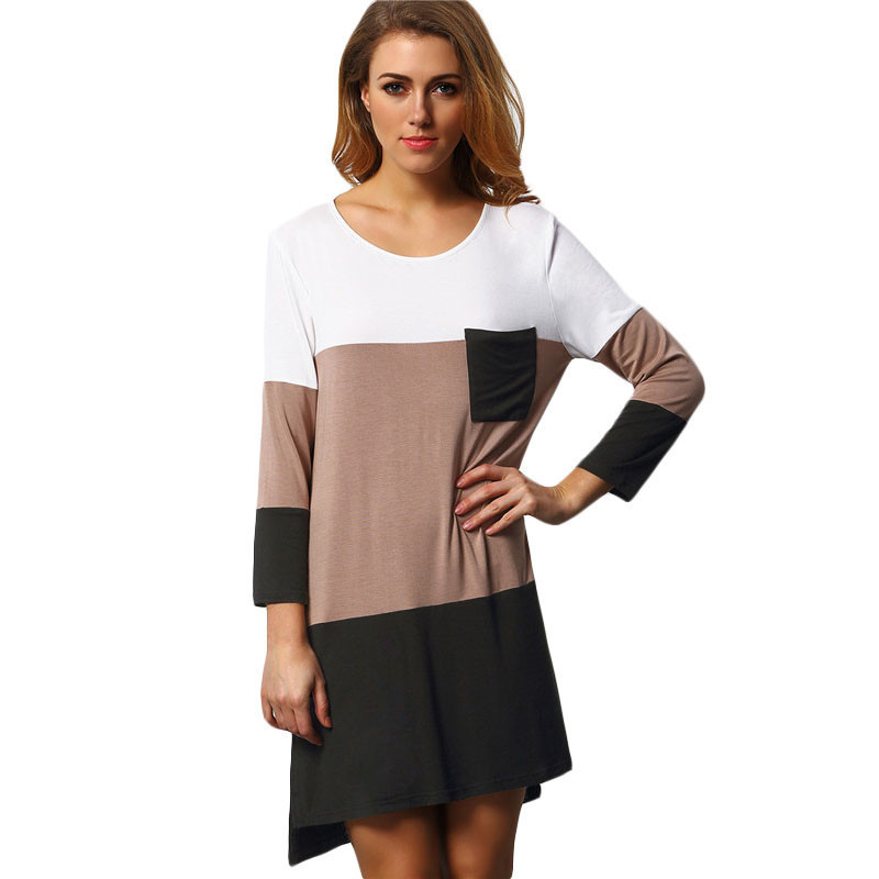 SheIn-Ladies-Dresses-2016-Summer-T-shirt-Dress-Loose-Casual-Womens-Black-White-Color-Block-Pockets-M-32605666912